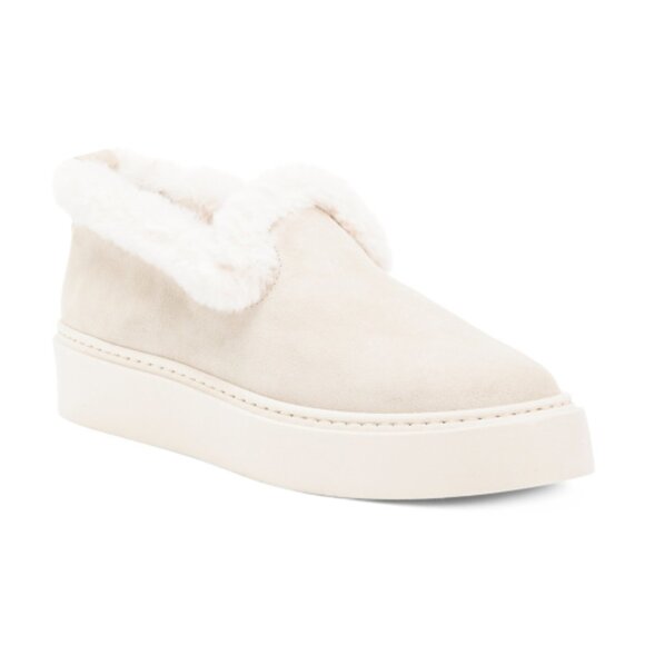 AQUATALIA Made In Italy Suede Letty Cozy Slip On Shoes Taupe/White - Picture 1 of 3